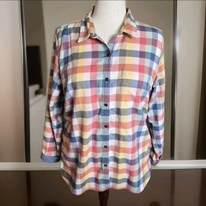 L.L.Bean Women's Scotch Plaid Flannel Shirt in a multi-color tartan pattern Larg